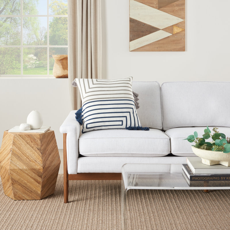 Navy and Light Gray Striped Cotton Tassel Throw Pillow Set