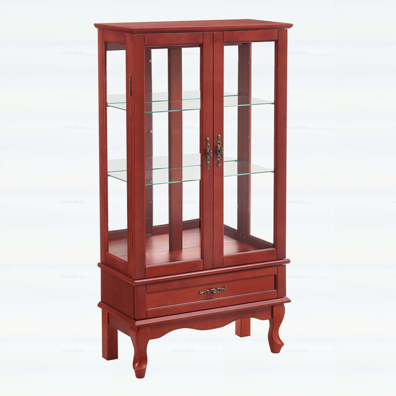 Élégante armoire lumineuse en verre avec tablettes réglables, 2 portes et 1 tiroir, avec ampoule et fini cerisier