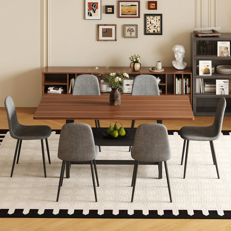 Ensemble de table et chaises, 7 pièces : table, 6 chaises, Gris foncé