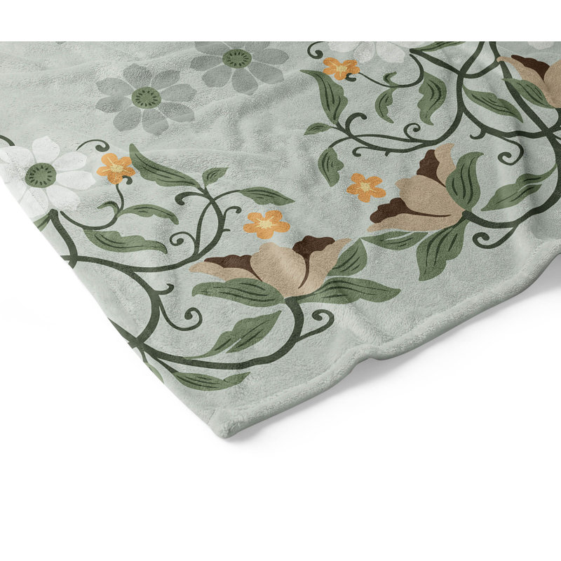 Couverture en velours de polaire Millie, Sauge à motif floral, L 80 po x l 60 po