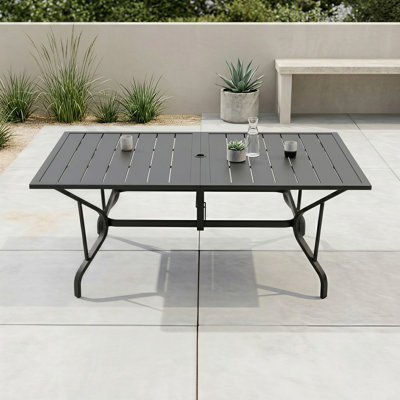 Yardgrace 59" Outdoor Patio Dining Table With Umbrella Hole, Rectangular Metal Table