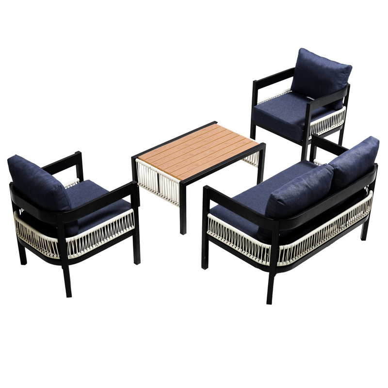 Outdoor Furniture With Waterproof Cushions - Iron Frame & Multi Frame, Water- For Terraces, Dark Blue