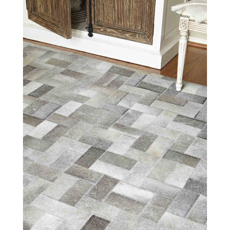 Natural Hide Cowhide Geometric Area Rug, Rectangle 9'6" x 13'6"