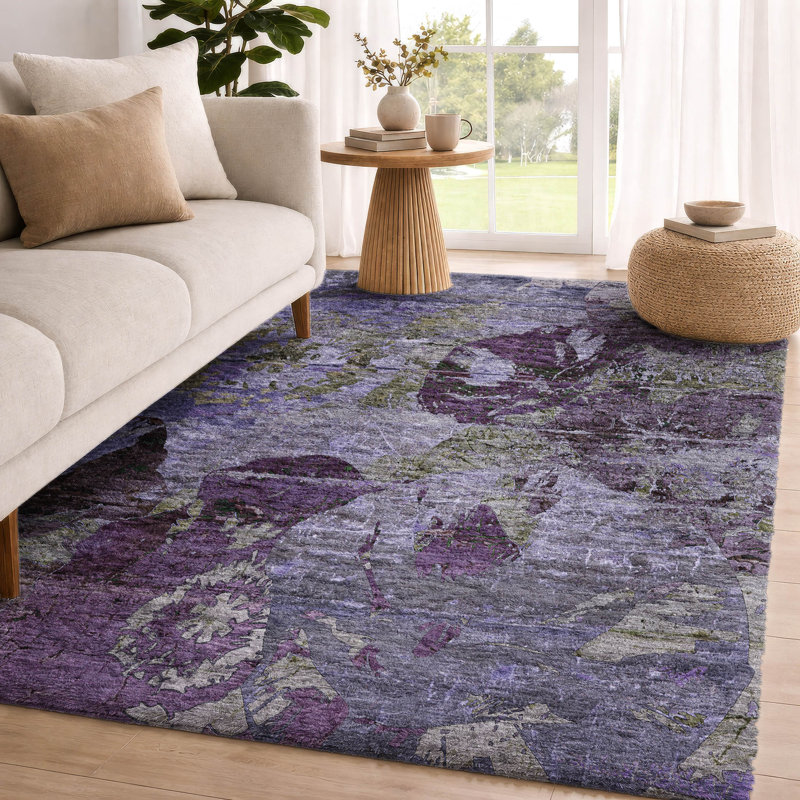 Tapis abstrait à poils longs de qualité supérieure lavable à la machine ADS555, Mauve, 10 pi x 14 pi