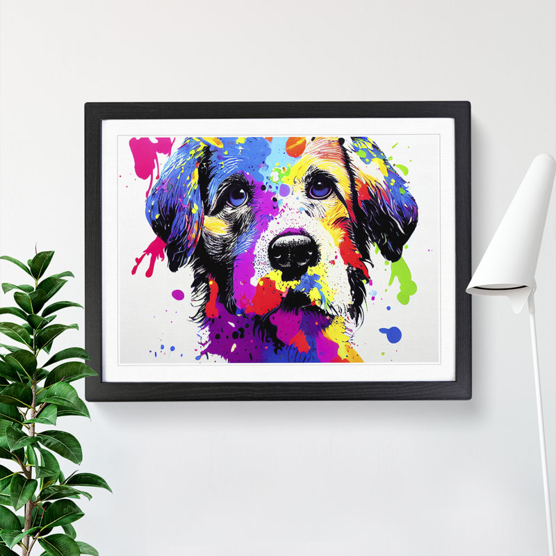 Dog Splash Vol.4 Abstract - Single Picture Frame Painting, Black, 25cm H x 34cm W x 2cm D