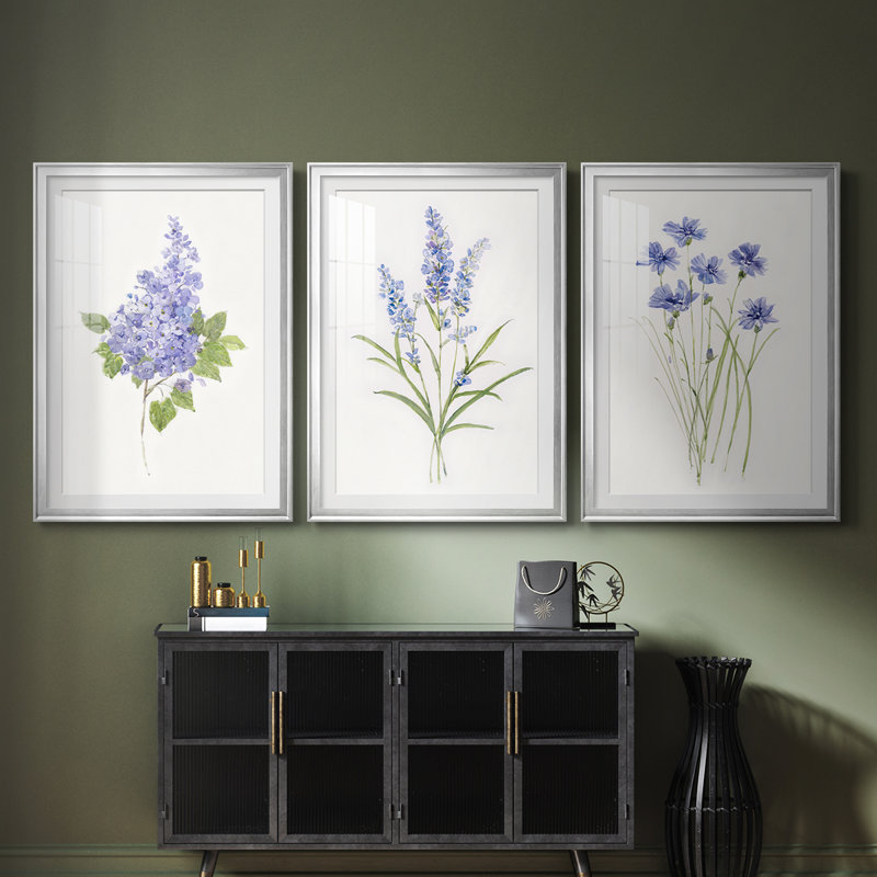 Lilas botanique délicat - impression encadrée sur mesure de qualité supérieure - 3 pièces, Argent argent, H 27 po x l 39 po