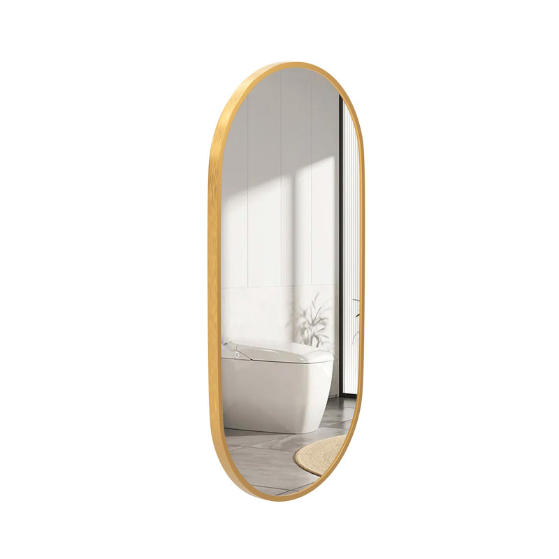 Oval Bathroom Mirror Wall Mounted Metal Frame Vanity Hang Vertically & Horizontally Decor, Gold