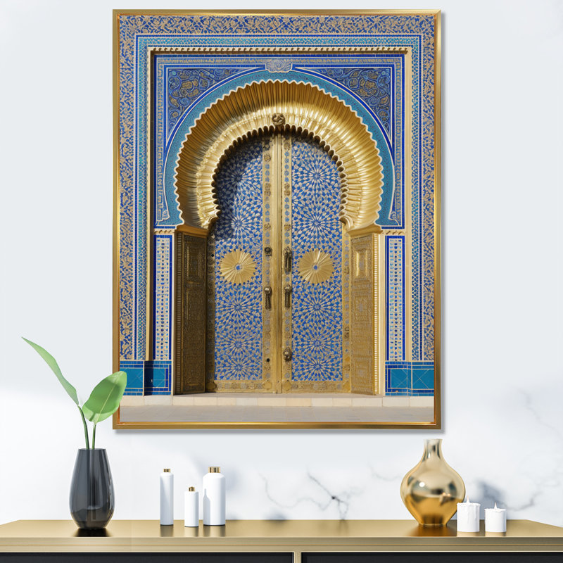 Art mural sur toile Morroco Palace Golden Doors II - campagne, H 40 po x l 30 po x P 1,5 po, Cadre flottant doré