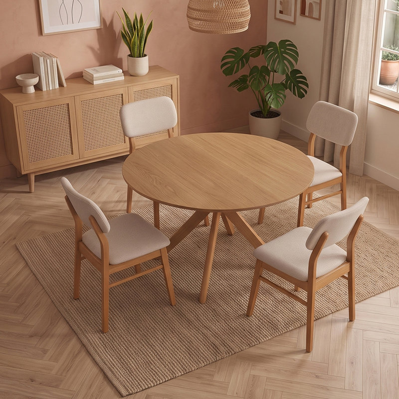 Solid Wood Dining Set, 5 Pieces: Table, 4 Chairs