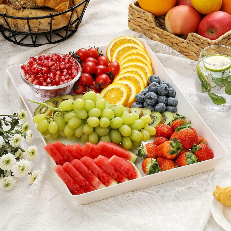 4-Pack Plastic 16" x 11" Large White Serving Trays Set