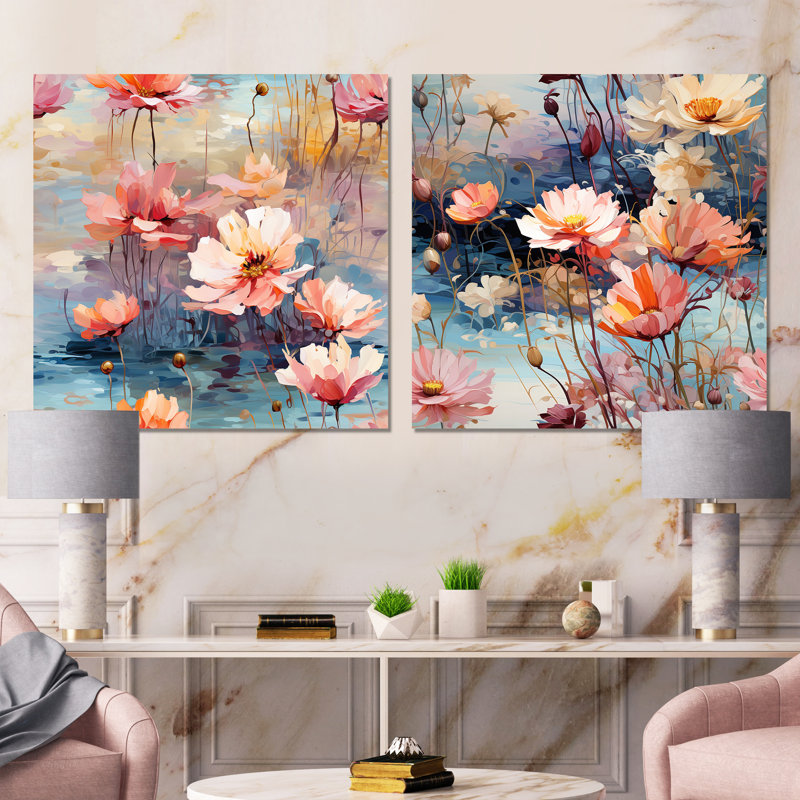 Bordeaux - ensemble de 2 carrés à motif floral en métal, H 16 po x l 32 po