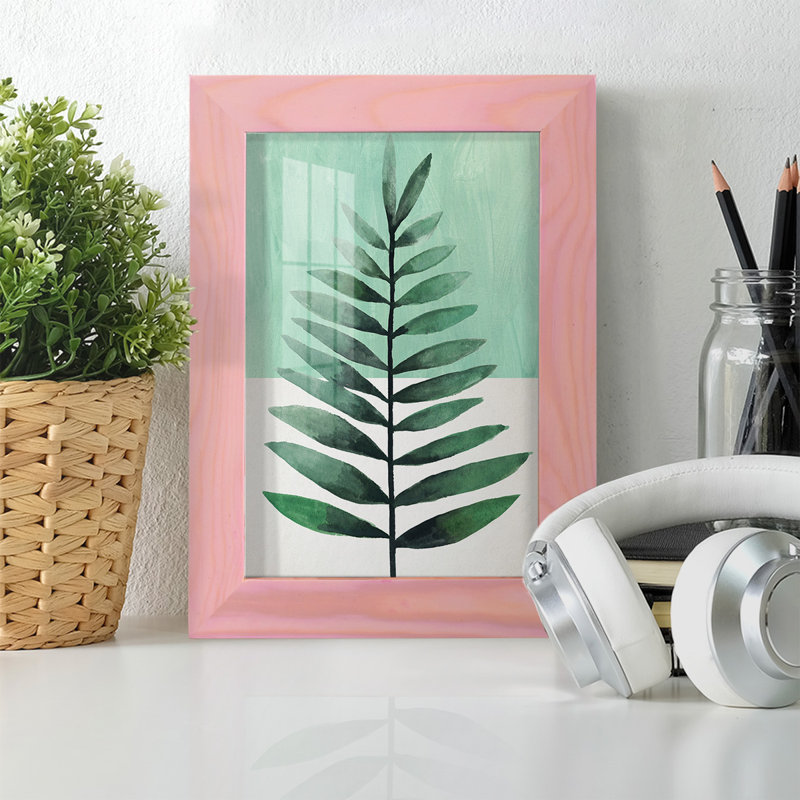 Verging Palm II - Impression encadrée avec verre, L 6 po x H 8 po x P 1 po, Encadré rose