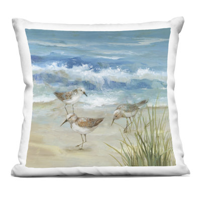 Beach Sandpiper Gathering Decorative Printed Throw Pillow design by Nan