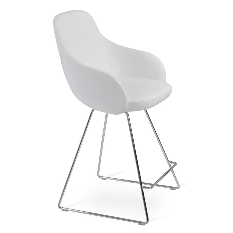 Gazel Arm Wire Counter & Bar Stool, Counter Stool (25.5" Seat Height), Chrome, White
