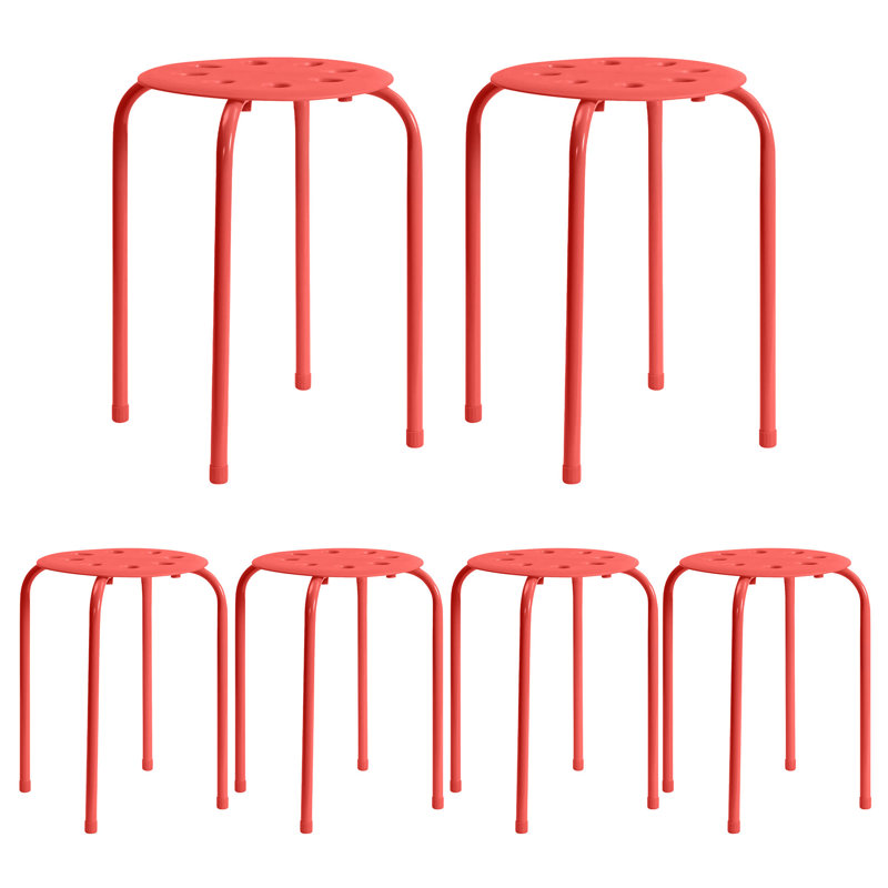 Ensemble de 6 tabourets d'appoint empilables en métal rouge, Rouge