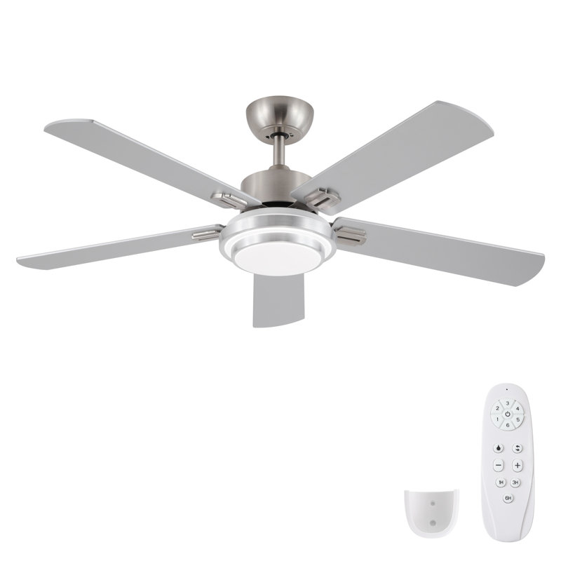 52-Inch Modern Indoor Ceiling Fan with Integrated LED Light, Brushed Nickel Finish, DC Motor, ABS and Plywood Blades