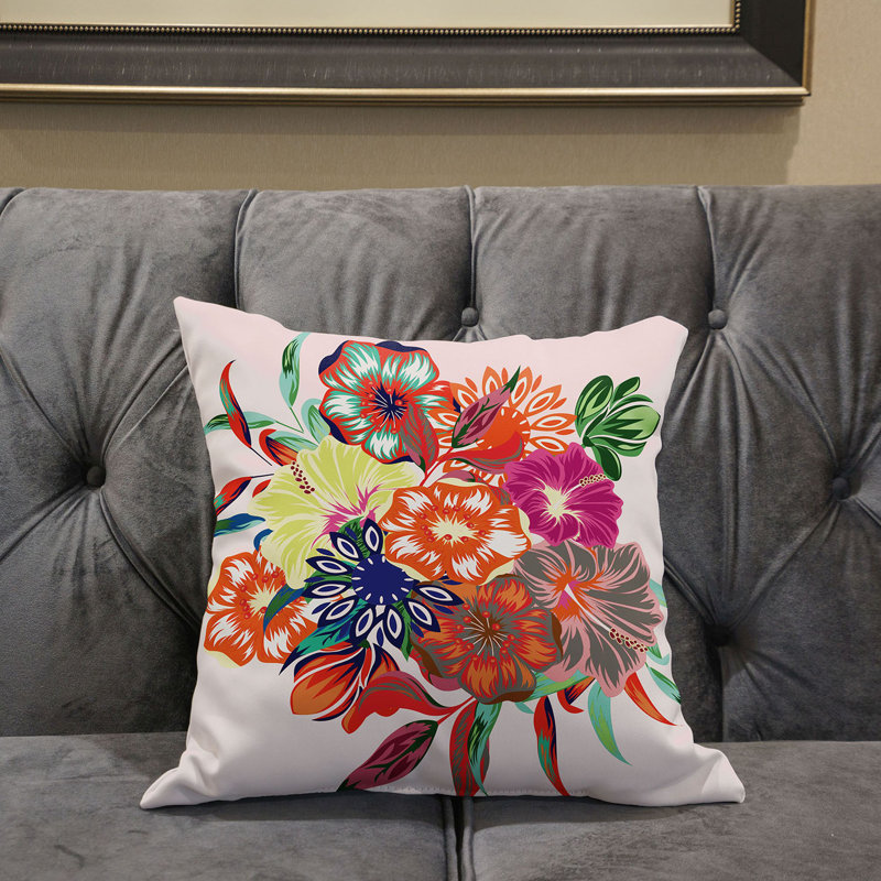 Vibrant Floral Faux Suede Square Throw Pillow 18x18