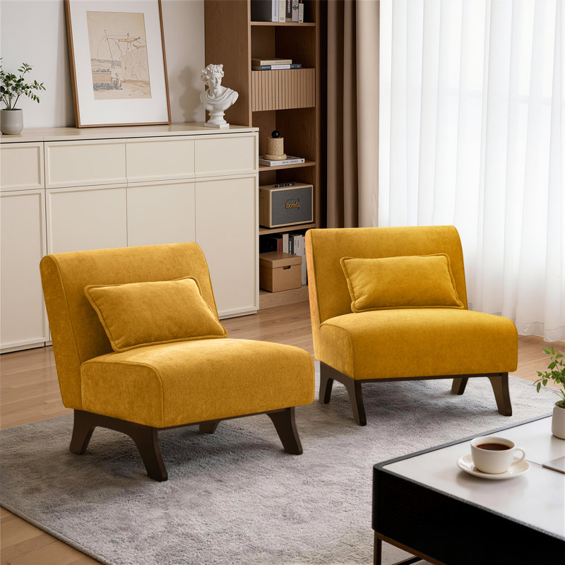 29.3" W Upholstered Accent Chair with Included Pillow (Set of 2) , Yellow