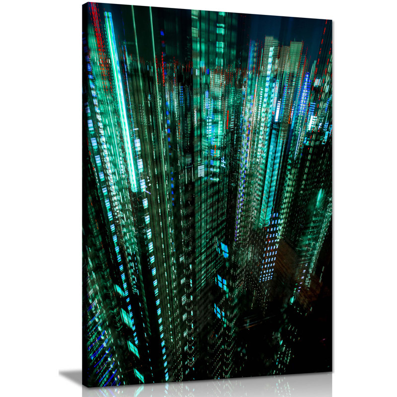 Tokyo Green Lights Building Skycrapper - Wrapped Canvas Print, 46cm H x 31cm W