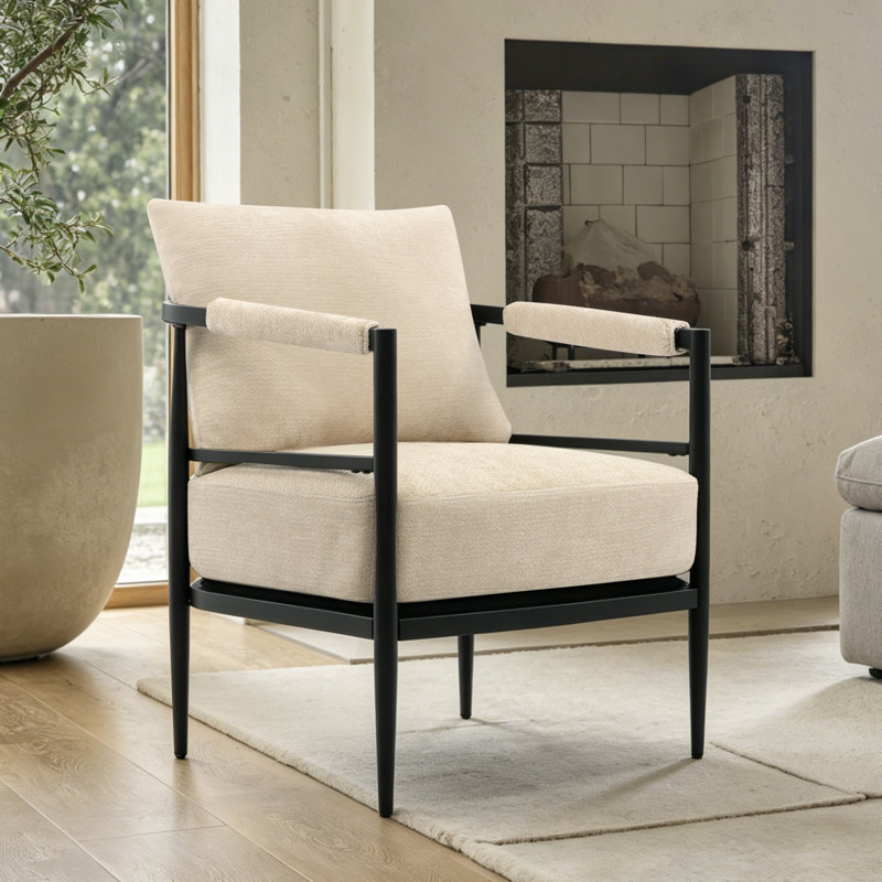 Fauteuil d'appoint à dossier incurvé moderne avec coussin en mousse haute densité Cindina, Beige