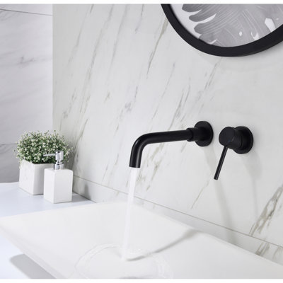 Wall Mounted Bathroom Sink Single Lever Handle Faucet With Pop-Up Drain (No Overflow)