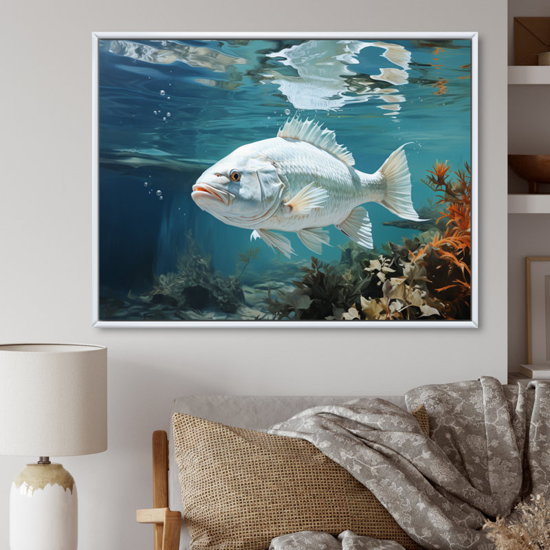Pêche, sérénité, mers II - impression, Cadre flottant blanc, 16" H x 32" W
