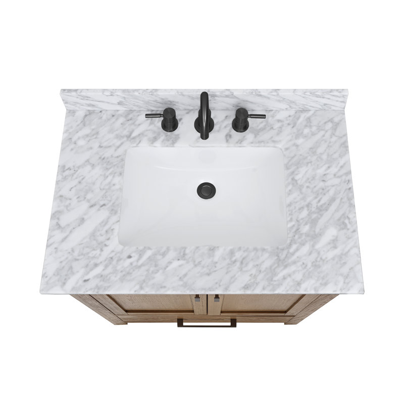 Modero 30" Single Bathroom Vanity with Top, Carrera White Marble, Brushed Oak, Black