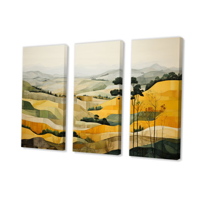 «Yellow and Green Pastoral Bold Landscape IV» sur toile, reproduction de 3 pièces