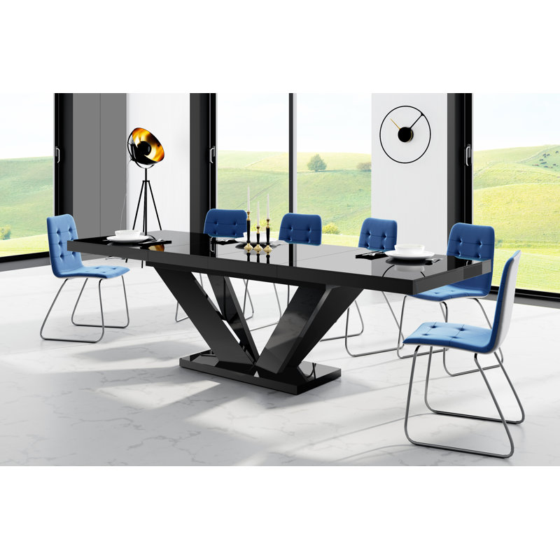 Chingiz 89 cm Extendable Oak Rectangular Dining Table, High Gloss Black
