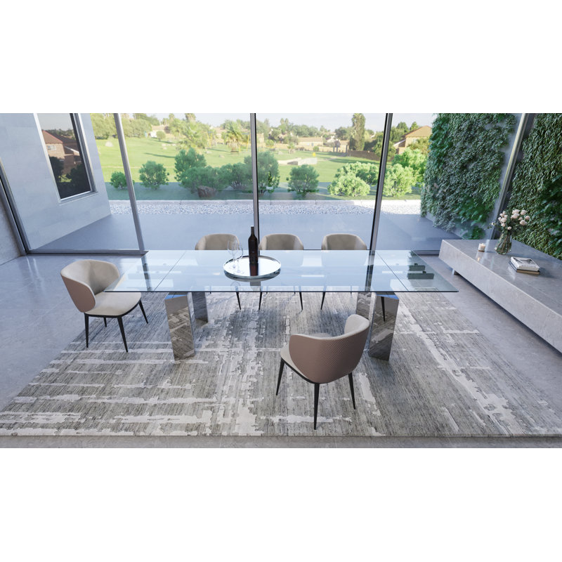 Viking Extendable Clear Glass Top Dining Table with Metal Base