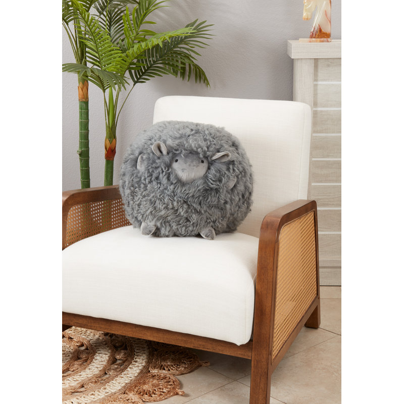 Mongolian Lamb Collection Wool Throw Pillow, Gray, 13"H x 13"W