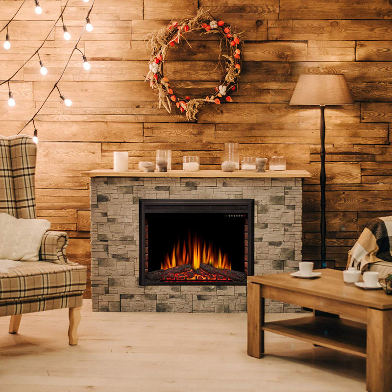 Black Electric Fireplace Insert, 24.6" H x 32" W x 8.98" D