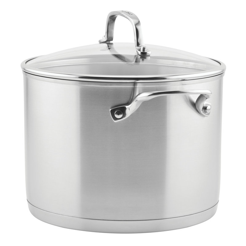 KitchenAid 3-Ply Base Stainless Steel Stockpot with Lid, 8-Quart, Brushed Stainless Steel
