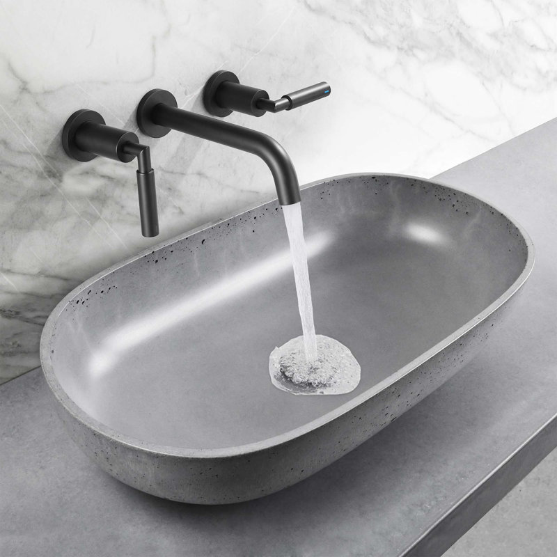 Robinet de lavabo mural noir mat, robinet à deux poignées, Noir mat