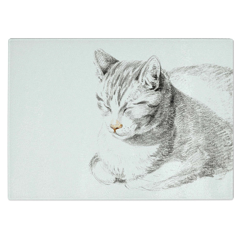 Tempered Glass Cat at Peace Chopping Board, 39 cm W x 28.5 cm L