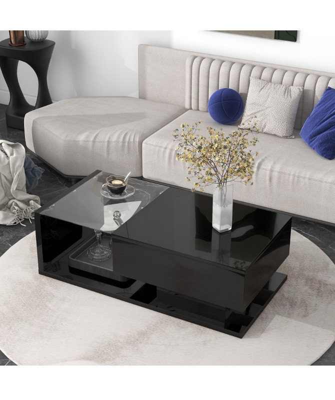 Table basse en verre trempé Modern Table de salon, Noir