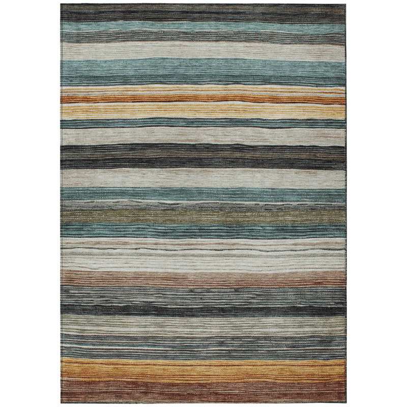 Tapis intérieur lavable rayé beige doré et taupe 9 pi x 12 pi Fairwinds