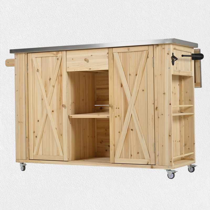 Îlot de cuisine extérieur avec roues verrouillables, Bois naturel