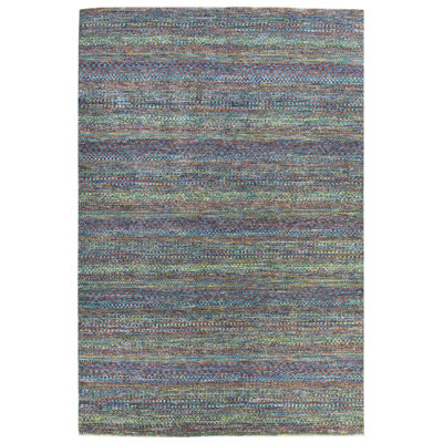 Tapis unique en laine noué à la main gris nouvel âge 6 pi 1 po x 9 pi 1 po Illusion