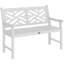 Banc de jardin extérieur, structure en bois, motif géométrique.