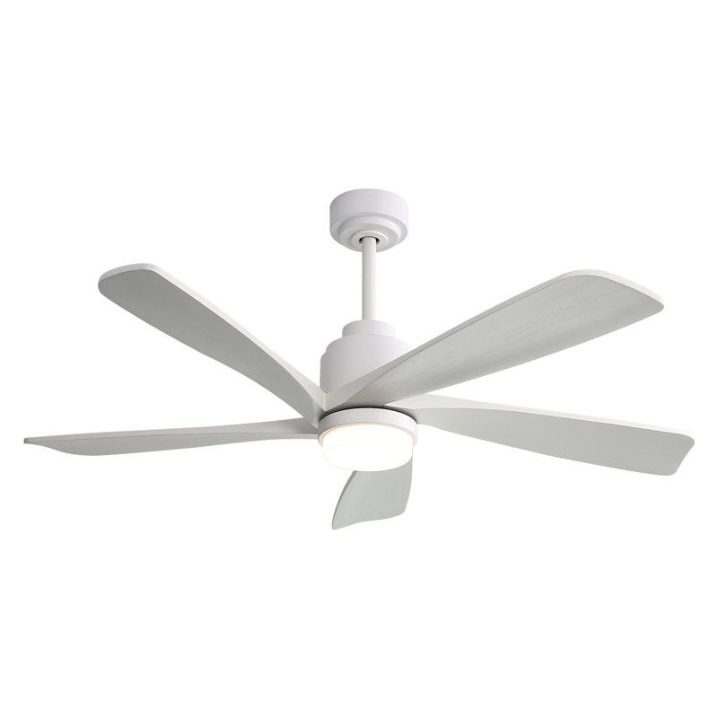 52 Inch Modern Ceiling Fan With Dimmable LED Light 5 Solid Wood Blades Remote Control Reversible DC Motor With Smart APP Control