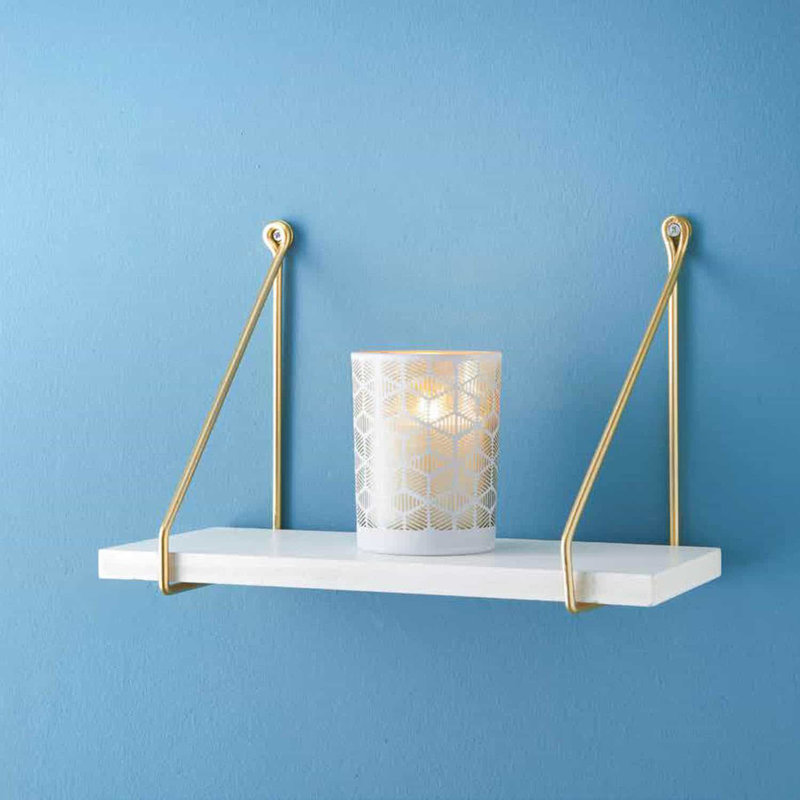 Addre Floating Shelf, 20cm H x 40cm W x 15cm D, White/Gold