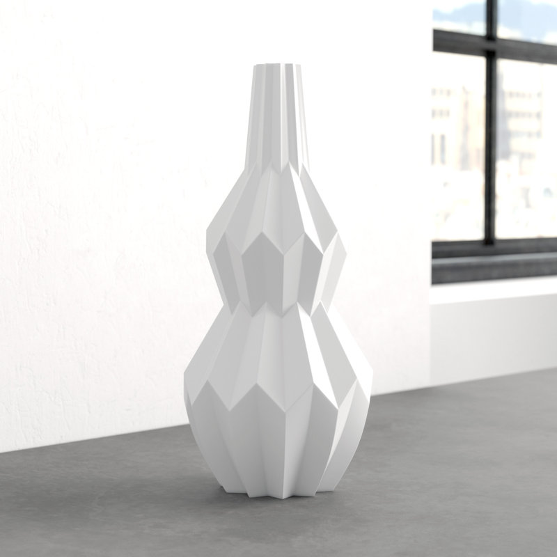 Gullion Ceramic Table Vase, White, 18.25" H x 8.25" W x 8.25" D