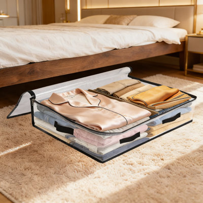 8 Pack Under Bed Storage Bags With Clear View, 60L Foldable Storage Containers With Reinforced Handles And Dual Zippers For Bedding, Clothes, Seasonal Items And Home Organization