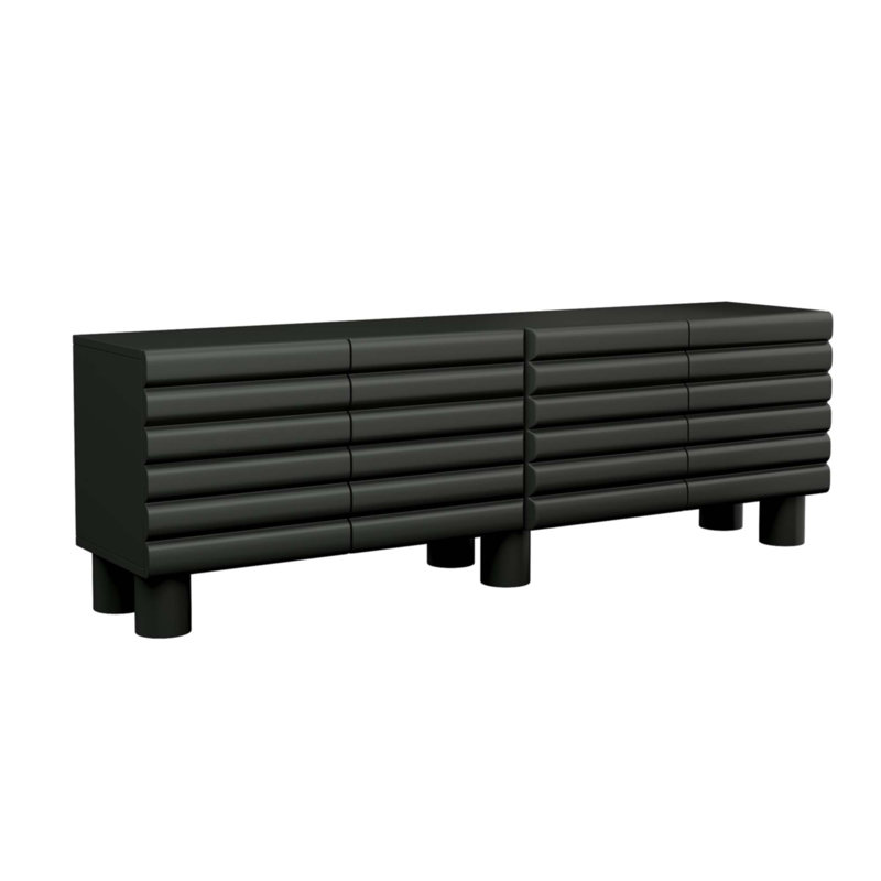 Stylish Thick Wavy Door TV Cabinet With Adjustable Shelves, Black
