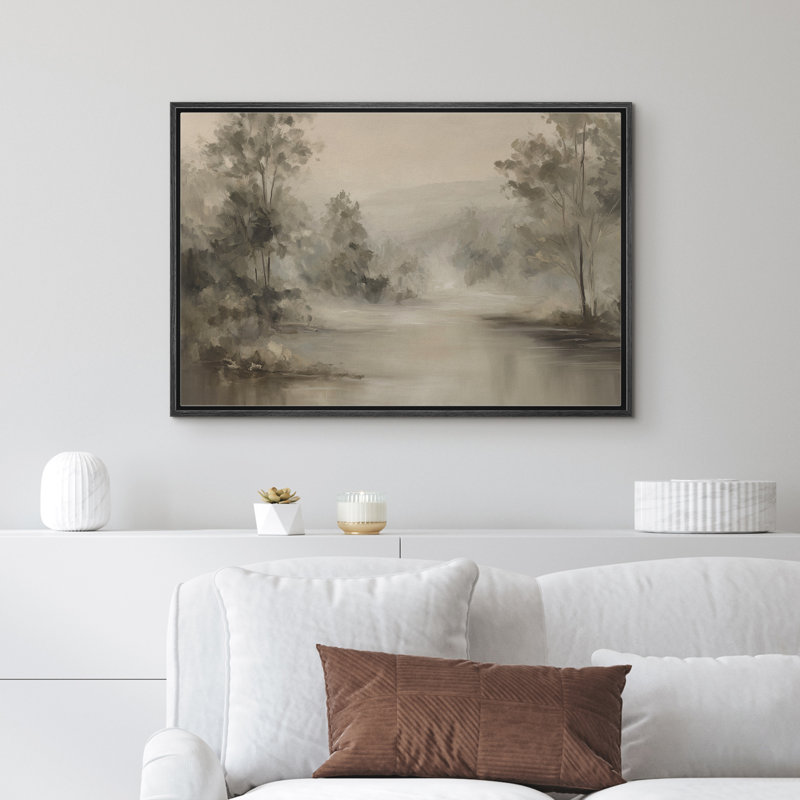 Reproduction d'art sur toile encadrée - paysage rétro, salon, décor de ferme moderne, H 16 po x l 24 po, Noir