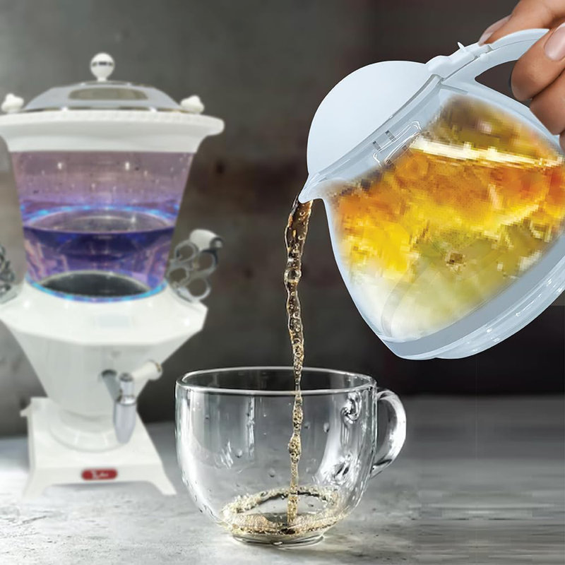 White Electric Glass Samovar with LED Temperature Display
