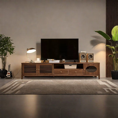 Meuble télé avec grille en noyer noir