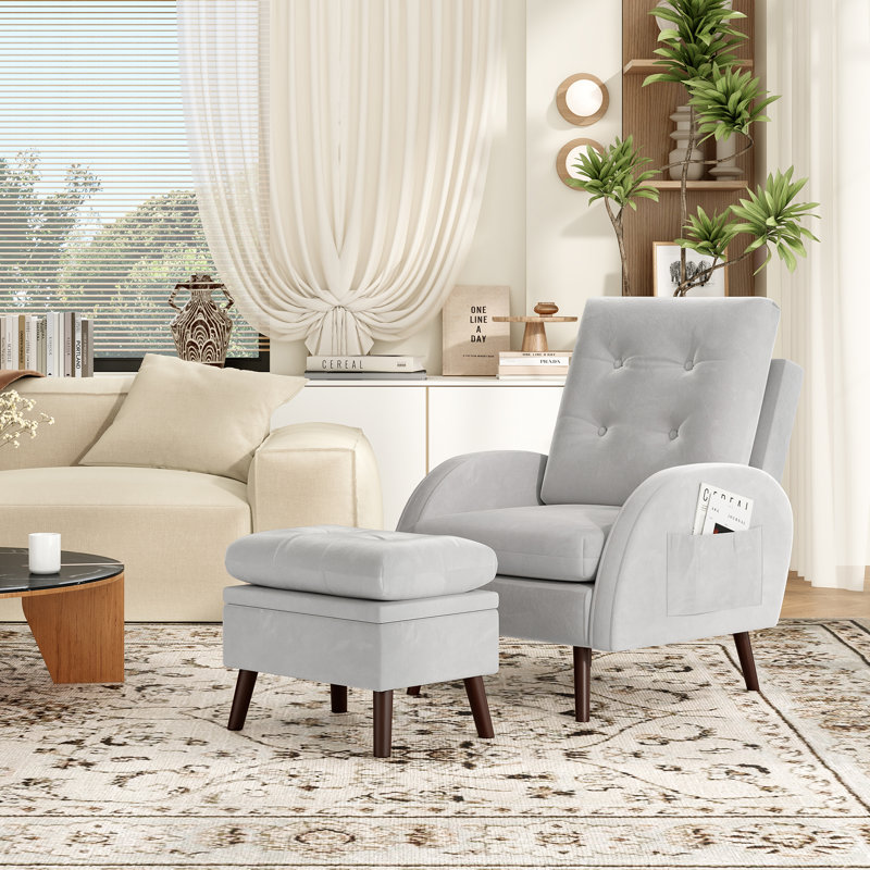 Chaises d'appoint réglables en velours avec rangement et repose-pieds