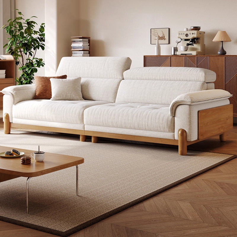 Causeuse 86,61 po en mélange de lin blanc avec coussins décoratifs, H 39,37 po x l 86,61 po x P 39,37 po